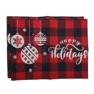 Unique Bargains Christmas Place Mats Linen Red Black White 13"x17.7" 2Pcs - 1 of 4