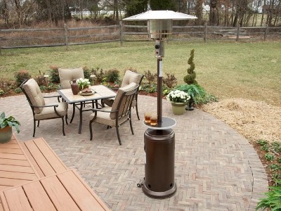 Hammered Bronze Tall Propane Patio Heater with Table
