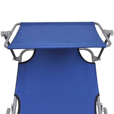 Blue Folding Sun Lounger with Adjustable Canopy and Steel Frame