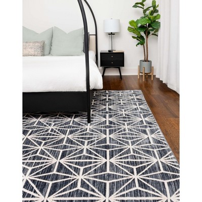 Navy Blue and Ivory Rectangular Easy-Care Area Rug 8' x 10'
