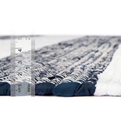 Handmade Navy Blue Stripe Braided 6' x 9' Rug