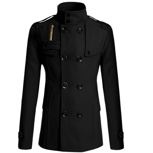 Lars Amadeus Men's Winter Stand Collar Double Breasted Notch Lapel Pea  Coats Black Large