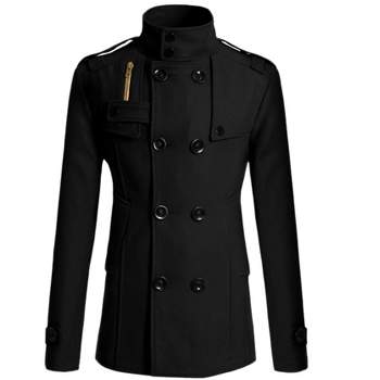Lars Amadeus Men's Winter Stand Collar Double Breasted Notch Lapel Pea Coats