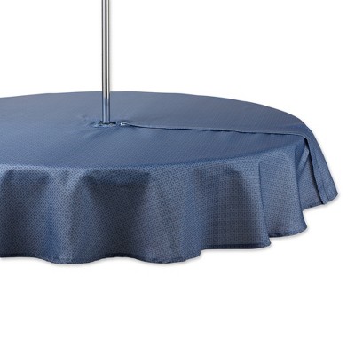 Design Imports French Blue Tonal Lattice Print Outdoor Tablecloth With Zipper 60 Round