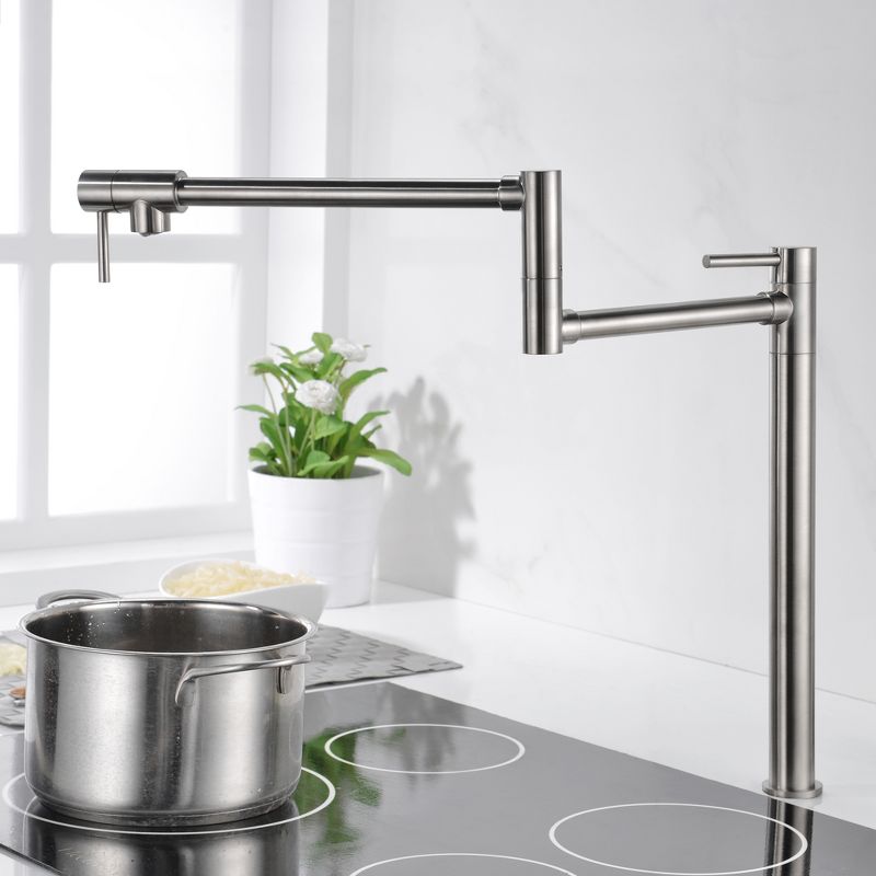 SUMERAIN Deck Mount Pot Filler Faucet Brushed Nickel Finish with 20" Dual Swing Joints Spout, 5 of 12