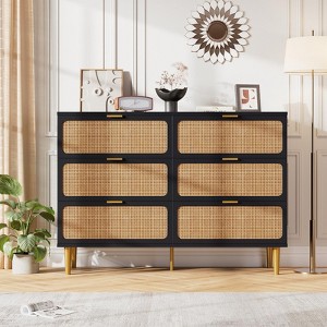 5-Drawer Rattan Dresser for Bedroom, Large Wooden Chest with Wide Top for Bedroom, Living Room, Hallway, or Kids Room - 1 of 4