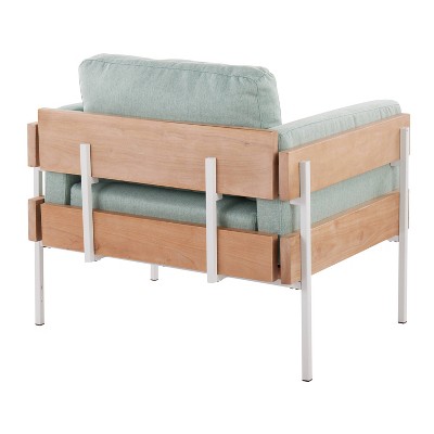 Light Green Fabric and Natural Wood Metal Accent Chair