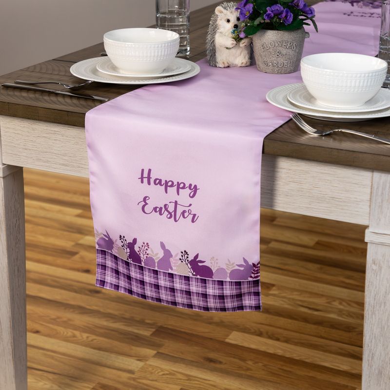 Northlight 72" Pastel Purple "Happy Easter" Plaid Table Runner, 2 of 6