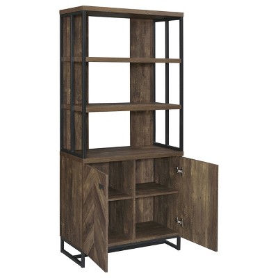 70.75" Rustic Oak Herringbone 2-Door Bookcase with Shelves