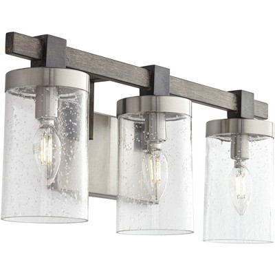 Stone Grey Brushed Nickel 3-Light Seedy Glass Vanity Light