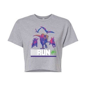 Women's - Jurassic Park - Run Infared Dinos Cropped Graphic T-Shirt - 1 of 4