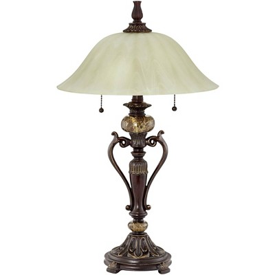 Kathy Ireland Traditional Table Lamp with Tabletop Dimmer 26" High Bronze Alabaster Champagne Glass Shade for Living Room Bedroom