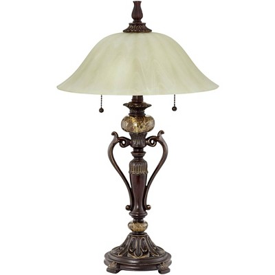 Kathy Ireland Amor Bronze Glass Shade Accent Table Lamp with Table Top Dimmer