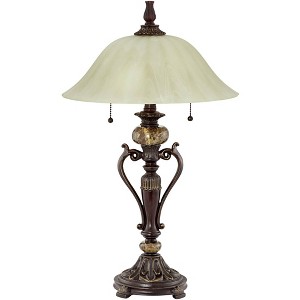 Kathy Ireland Amor Traditional Table Lamp 26" High Bronze Alabaster Champagne Glass Shade for Bedroom Living Room Bedside Nightstand Office Kids Home - 1 of 4