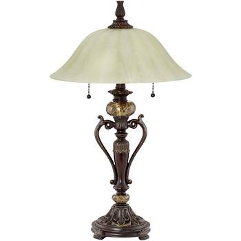 Kathy Ireland Amor Traditional Table Lamp 26" High Bronze Alabaster with Table Top Dimmer Champagne Glass Shade for Bedroom Living Room Bedside Office
