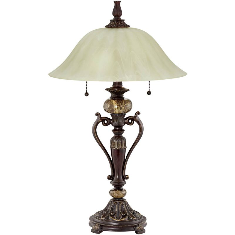 Kathy Ireland Amor Traditional Table Lamp 26" High Bronze Alabaster with Table Top Dimmer Champagne Glass Shade for Bedroom Living Room Bedside Office, 1 of 8