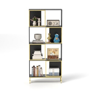 SEVOBAL Decorative Bookshelf Modern Industrial Storage Display with Asymmetrical Shelves for Living Room, Black Gold, 31.5"*11.81"*71.26" - 1 of 4