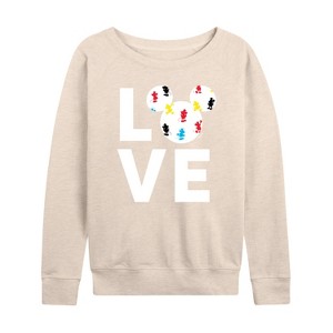 Women's - Disney - Mickey Love Fill Lightweight French Terry Wide Neck Long Sleeve Shirt - 1 of 4