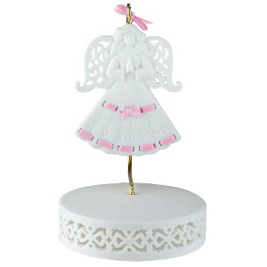Roman Pink Ribbon Porcelain Angel Ornament With Hanger and Base #46721G - 1 of 2