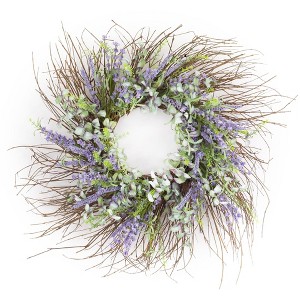 Floral Door Wreath – 30.5" Mixed Green and Purple EVA Design by Melrose - 1 of 3