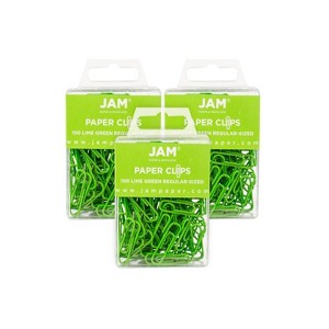 JAM Paper Small Paper Clips Lime Green 3 Packs of 100 (21830624B) - 1 of 4