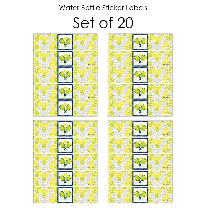 Big Dot of Happiness Let’s Rally - Pickleball - Birthday or Retirement Party Water Bottle Sticker Labels - Set of 20, 3 of 6