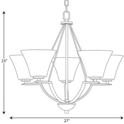 Bravo 5-Light Brushed Nickel Chandelier with White Etched Glass Shades