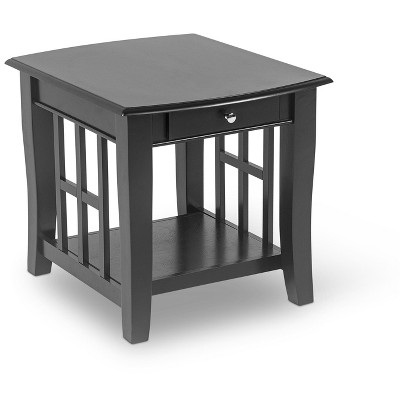 Vynxaria Transitional Occasional Tables Ebony Finish, Hardwood Solids/Birch Veneers, Lattice Ends, Bottom Shelves, Drawers, Brushed Nickel Hardware
