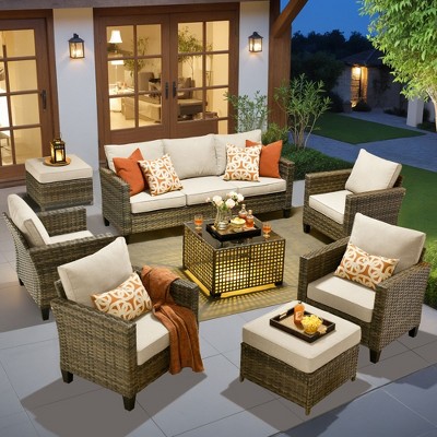 XIZZI Outdoor Sectional Sofa Set, Modular Outdoor Wicker Sofa Set with Optional Solar Table, Ottomans or Fire Pit in 6 Colors, All-Weather Design