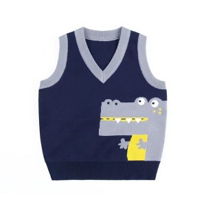 MyKids-USA Baby Boy Cartoon Graphic Contrast Design V-Neck Sleeveless Knitted Vest Sweater - 1 of 4