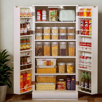 50 inch LED Kitchen Pantry Storage Cabinet with Adjustable Shelves and Door Racks, Freestanding for Small Spaces