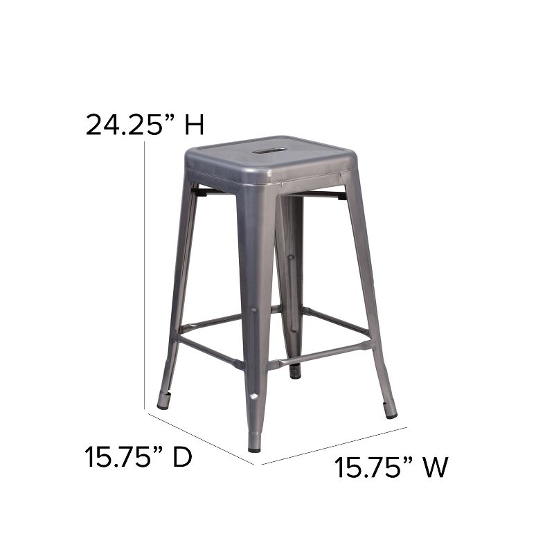 Merrick Lane 24" High Powder Coated Backless Metal Counter Stool with Clear Coat Finish and Plastic Floor Glides for Indoor Use, 6 of 10