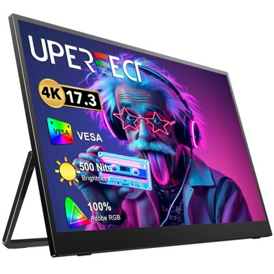 UPERFECT 17.3" 4K Portable Monitor, 100% AdobeRGB, 500 Nits HDR IPS, USB-C & HDMI, VESA, 180° Stand, Matte Screen, Built-in Speakers for Work & Play