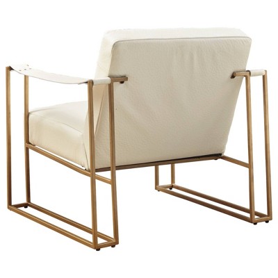 Transitional Cream Leather Accent Chair with Gold Metal Base