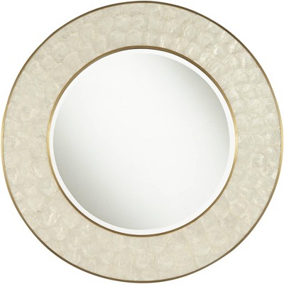 Noble Park Monaco White Shell 32" Round Wall Mirror