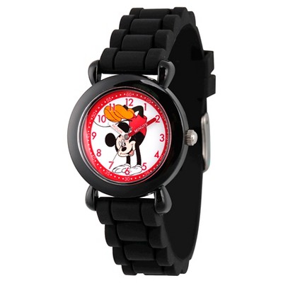 Disney Mickey Mouse Boys' Black Plastic Time Teacher Watch, Black Silicone Strap, WDS000141