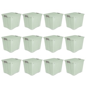 Sterilite 20 Gallon Latch Tote Home or Office Storage Organizer Container Stackable Plastic Bins with In Molded Handles, Mindful Mint, 12-Pack - 1 of 4