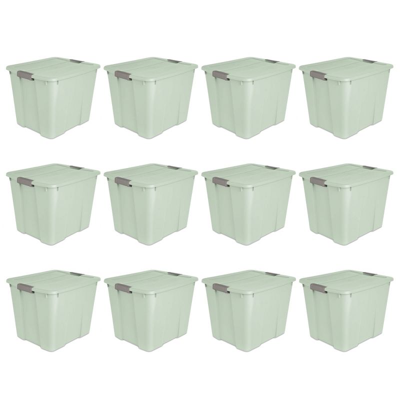 Sterilite 20 Gallon Latch Tote Home or Office Storage Organizer Container Stackable Plastic Bins with In Molded Handles, Mindful Mint, 12-Pack, 1 of 6