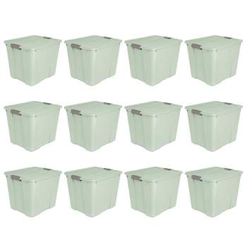 Sterilite 20 Gallon Latch Tote Home or Office Storage Organizer Container Stackable Plastic Bins with In Molded Handles, Mindful Mint, 12-Pack