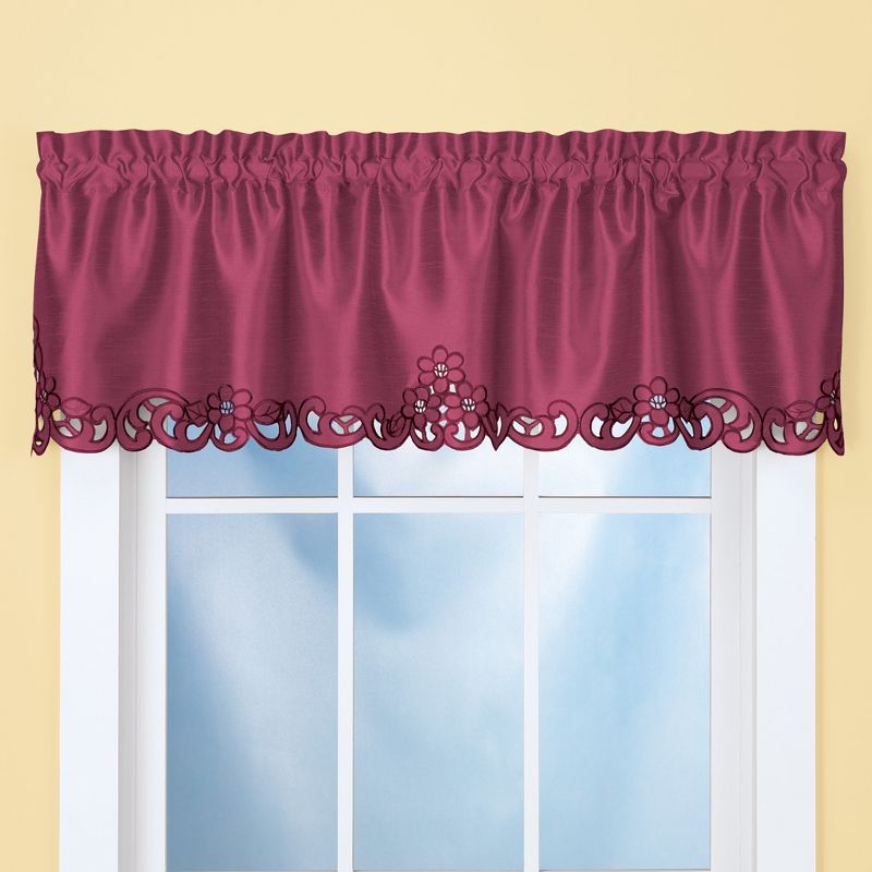 Collections Etc Elegance Scroll Embroidered Cut-Out Window Valance with Rod Pocket Top for Easy Hanging, 58" W x 13" L, 2 of 3