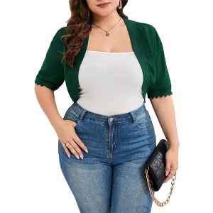 Plus Size Cardigan Shrug For Women Casual Short Sleeve Open Front Solid Curved Cardigan - 1 of 4