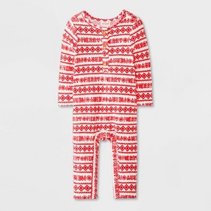 Baby Christmas Holiday Fair Isle Ribbed Romper - Cat & Jack™ Red - 1 of 4