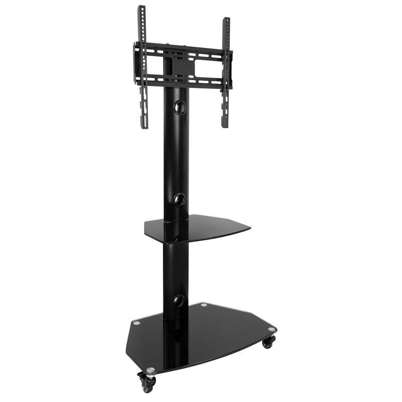 Mount-It! Mobile TV Stand with Rolling Casters & Glass Shelving | Fits 32" - 55" Displays with Up to 400x400 mm VESA | Black, 1 of 9