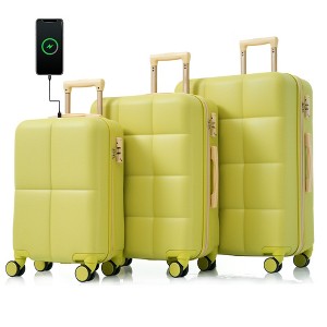 3 PCS Expandable ABS Hard Shell Luggage Set with Cup Holder, Spinner Wheels and TSA Lock,  20" with USB Port 4Q - ModernLuxe - 1 of 4