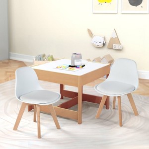 FurnitureR Small Desk Chair Plastic Mid-Back, Drawing Play Chairs Armless for Toddlers Children Kids, Wooden Legs, Set of 2, White - 1 of 4