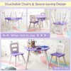 Infans Kids Wooden Round Table & 2 Chair Set w/ Center Mesh Storage Purple - 4 of 4