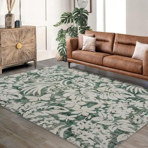 Washable Rug for Living Room, Non-Slip Modern Botanical Floral Leaf Area Rug, Stain-Resistant Indoor Foldable Print Carpet for Bedroom, Nursery - 1 of 4