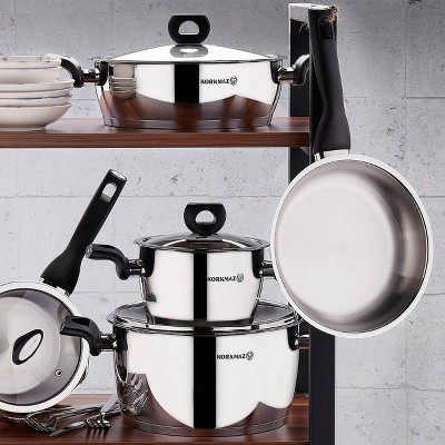 Korkmaz Nora 2 Piece Stainless Steel Casserole Set with Glass Lid