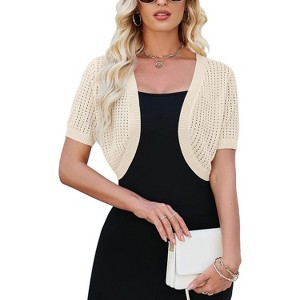 Womens Short Sleeve Shrug Cardigan Bolero Lightweight Open Front Knit Sweater Cardigans Shrug for Dress - 1 of 4