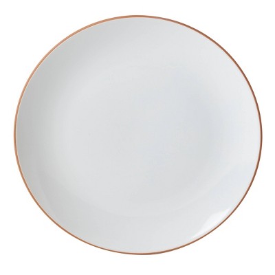 Infuse 12-Piece White Ceramic Dinnerware Set with Terracotta Rim